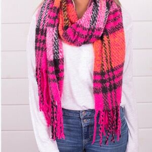 Free People Pink and Black Plaid Scarf